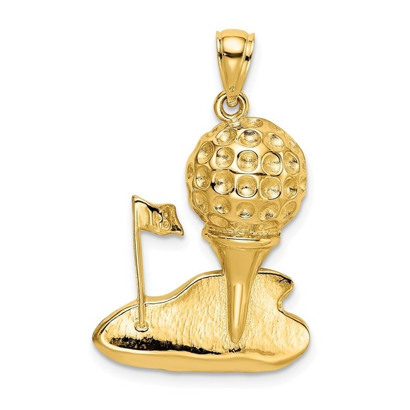 14k Yellow Gold Sports Solid Polished Open-Backed Golf Necklace Charm Pendant